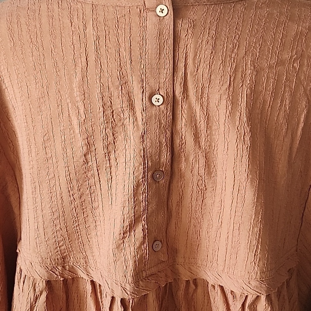 Cato peachy brown textured swing blouse with longer sleeves and button b… - Picture 5 of 14